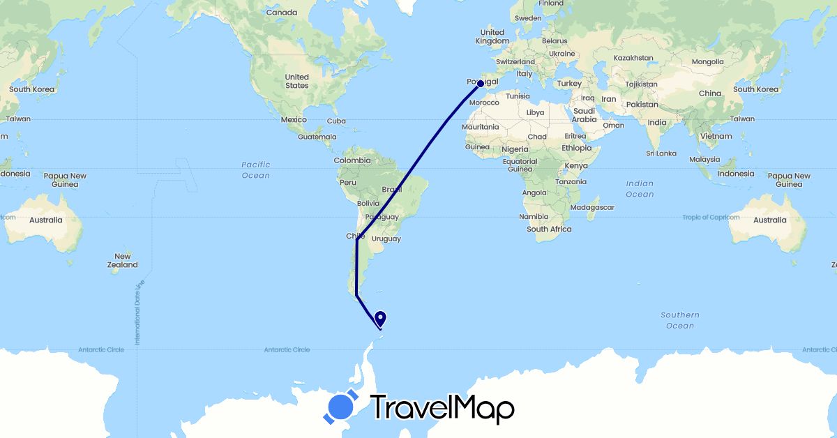 TravelMap itinerary: driving in Chile, Portugal (Europe, South America)